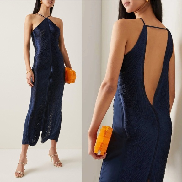 Cult Gaia Renata Fringe Gown Ink Navy Blue NEW with tags - Picture 12 of 13